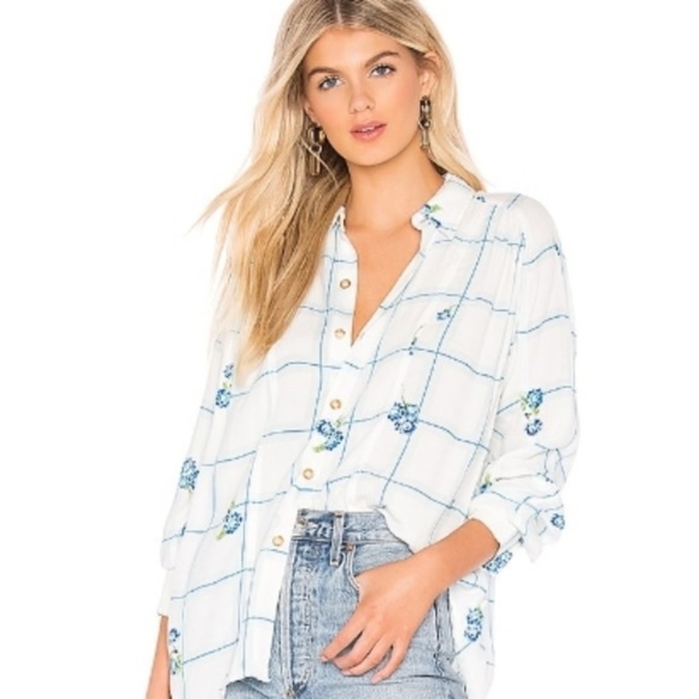 FREE PEOPLE Window to my Heart Floral Button Down Shirt XS